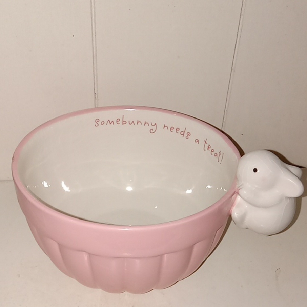 Somebunny Needs a Treat Pink Bunny Ceramic Bowl